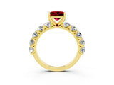Yellow gold Princess Cut Ruby Prong Setting with Side Stones on a Pave Band_3