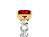 Yellow gold Princess Cut Ruby Prong Setting with Side Stones on a Pave Band_5