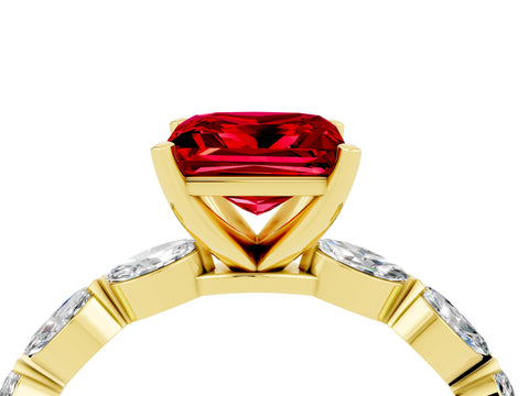 Yellow gold Princess Cut Ruby Ring with Marquise Side Stones and Prong Setting_4