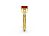 Yellow gold Princess Cut Ruby Ring with Milgrain Pavé Band and Four-Prong Setting_14