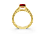 Yellow gold Princess Cut Ruby Ring with Milgrain Pavé Band and Four-Prong Setting_15
