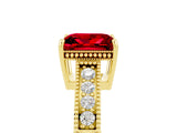 Yellow gold Princess Cut Ruby Ring with Milgrain Pavé Band and Four-Prong Setting_17