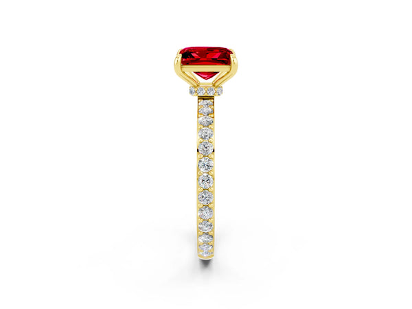 Yellow gold Princess Cut Ruby Pavé Engagement Ring with Round  Accents and Prong Setting