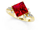Yellow gold Princess Cut Ruby Ring with Side Stones and Four-Prong Setting_37