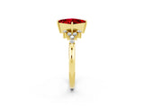 Yellow gold Princess Cut Ruby Ring with Side Stones and Four-Prong Setting_38