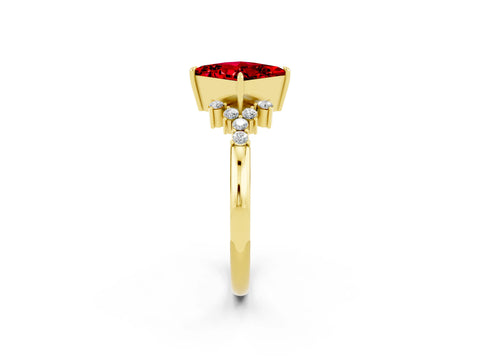 Yellow gold Princess Cut Ruby Ring with Side Stones and Four-Prong Setting_38