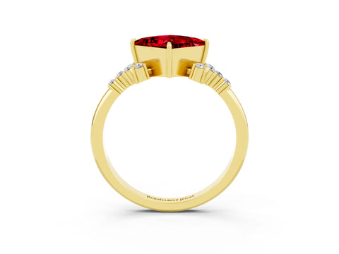 Yellow gold Princess Cut Ruby Ring with Side Stones and Four-Prong Setting_39