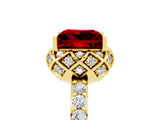 Yellow gold Princess Cut Ruby Scalloped Halo Engagement Ring with Round Shared Prong Band_17