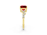 Yellow gold Princess Cut Ruby Scattered Round Accent Ring with Prong Setting_32