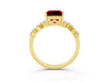 Yellow gold Princess Cut Ruby Scattered Round Accent Ring with Prong Setting_33
