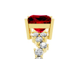 Yellow gold Princess Cut Ruby Scattered Round Accent Ring with Prong Setting_35