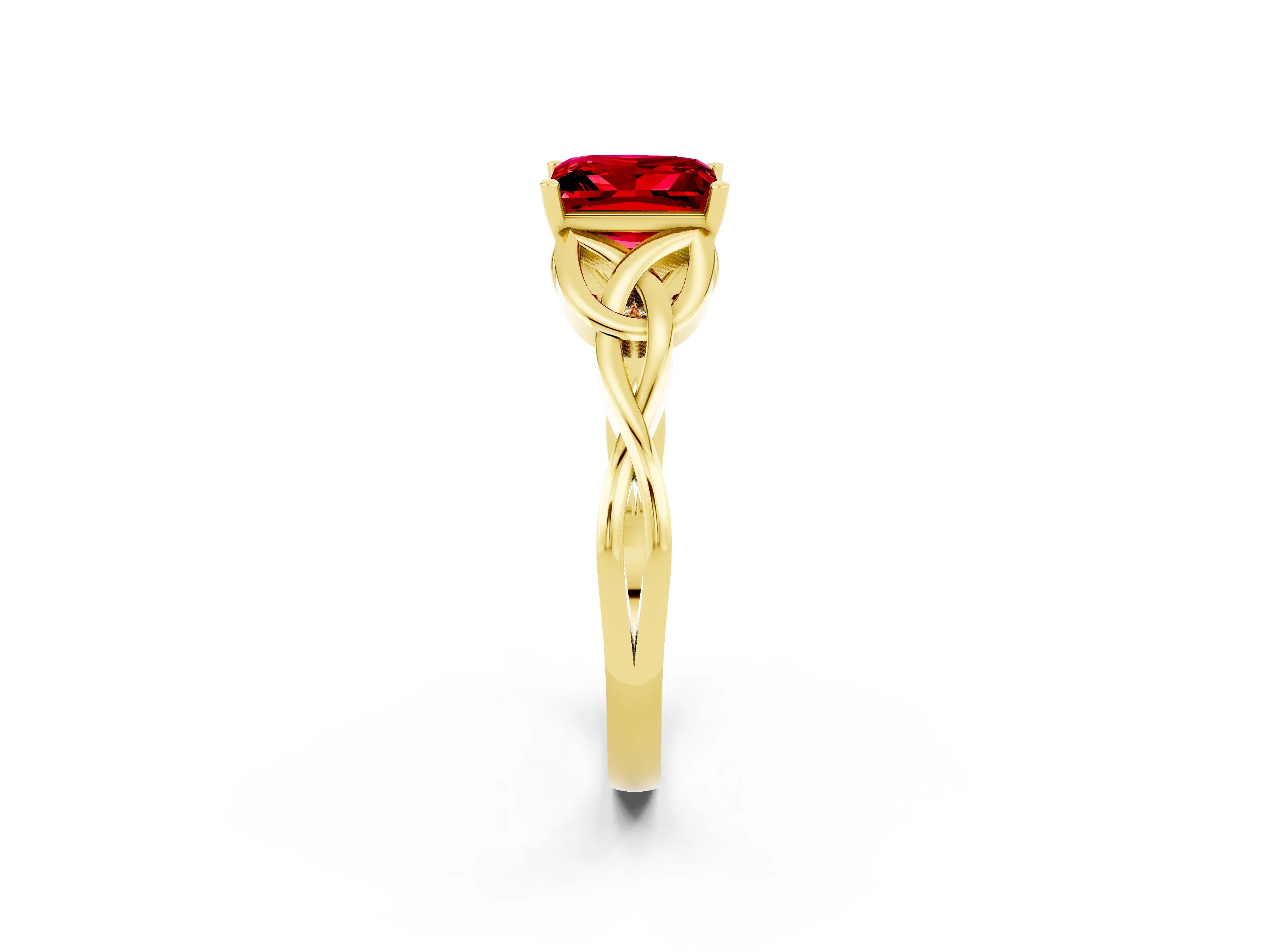 Yellow gold Princess Cut Ruby Solitaire Celtic Knot Ring with Four-Prong Setting_14