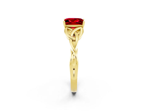 Yellow gold Princess Cut Ruby Solitaire Celtic Knot Ring with Four-Prong Setting_14