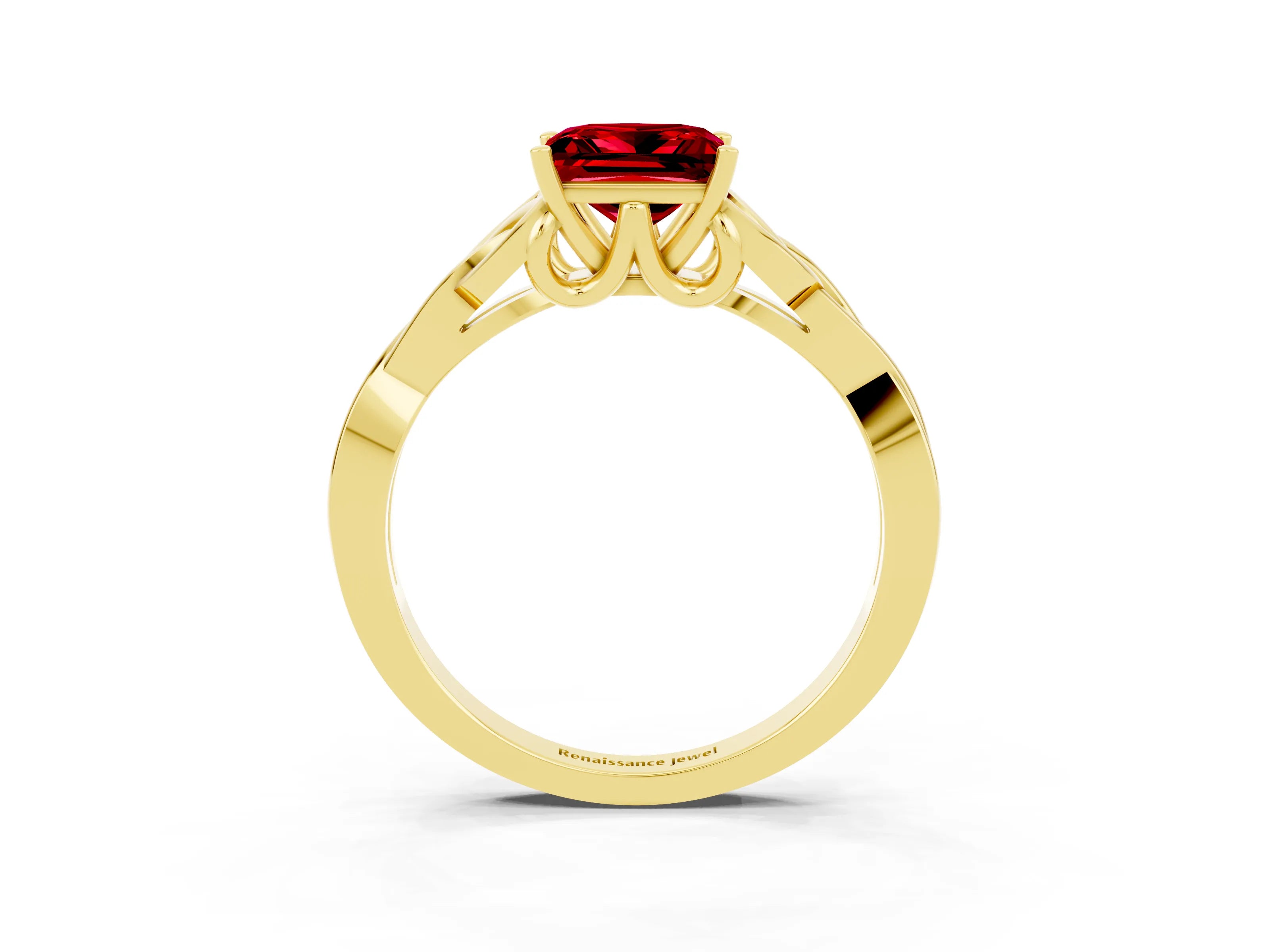 Yellow gold Princess Cut Ruby Solitaire Celtic Knot Ring with Four-Prong Setting_15