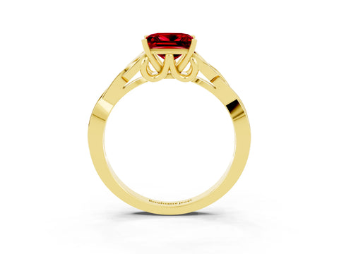 Yellow gold Princess Cut Ruby Solitaire Celtic Knot Ring with Four-Prong Setting_15