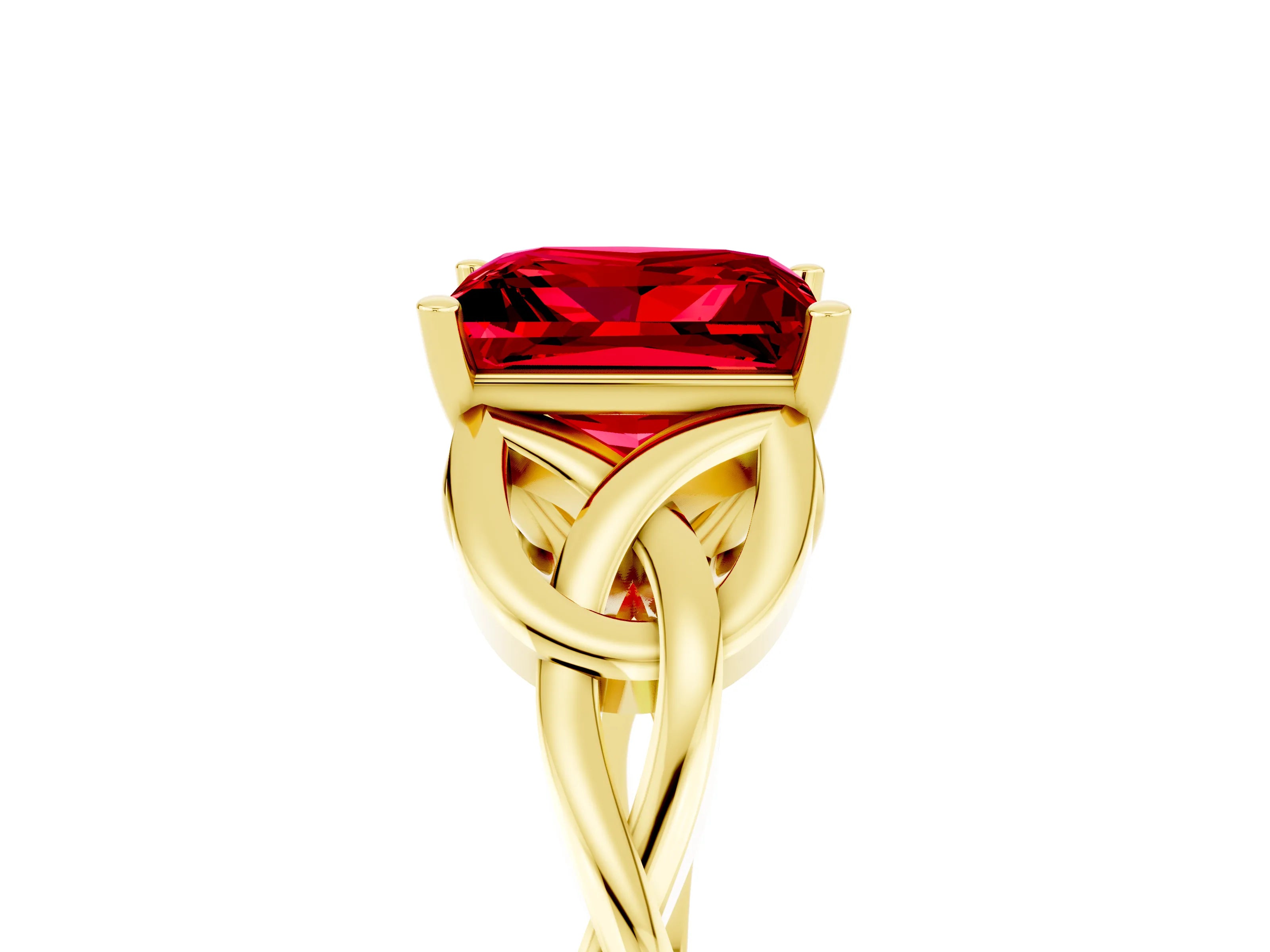 Yellow gold Princess Cut Ruby Solitaire Celtic Knot Ring with Four-Prong Setting_17