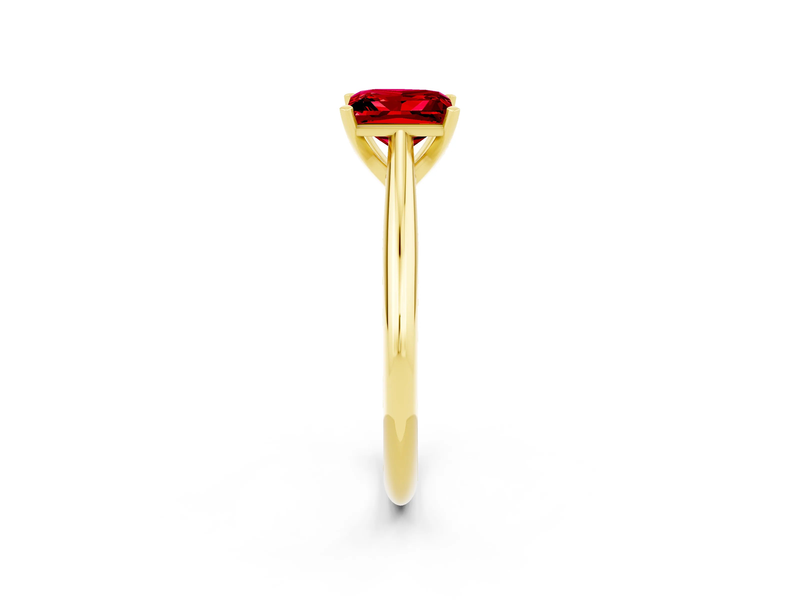 Yellow gold Princess Cut Ruby Solitaire Engagement Ring with Cathedral Setting and Four-Prong Mount_14