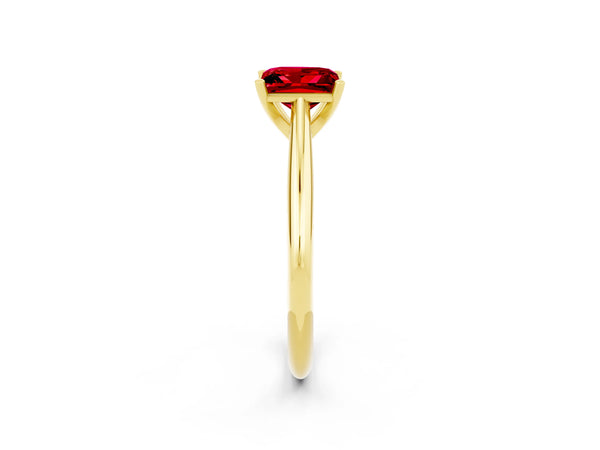 Yellow gold Princess Cut Ruby Solitaire Engagement Ring with Cathedral Setting and Four-Prong Mount