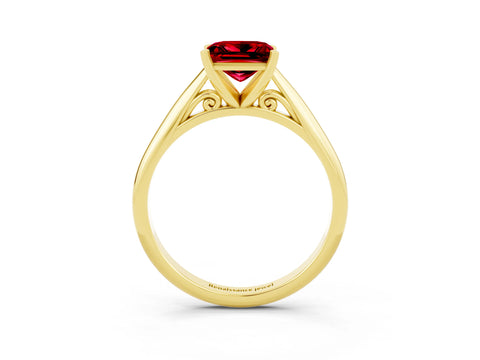 Yellow gold Princess Cut Ruby Solitaire Engagement Ring with Cathedral Setting and Four-Prong Mount_15