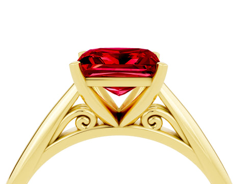Yellow gold Princess Cut Ruby Solitaire Engagement Ring with Cathedral Setting and Four-Prong Mount_16