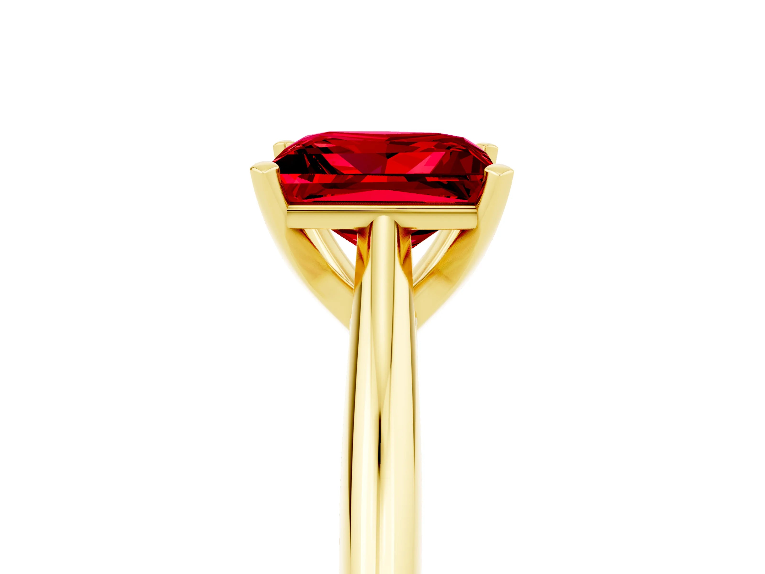 Yellow gold Princess Cut Ruby Solitaire Engagement Ring with Cathedral Setting and Four-Prong Mount_17
