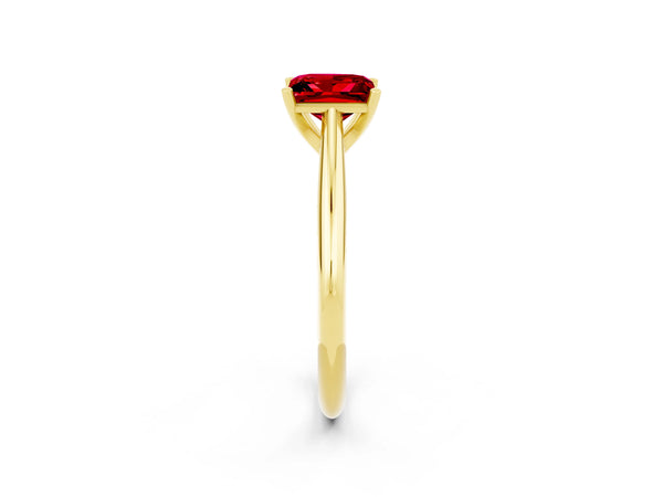 Yellow gold Princess Cut Ruby Solitaire Engagement Ring with Cathedral Setting and Four-Prong Mount