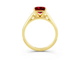 Yellow gold Princess Cut Ruby Solitaire Engagement Ring with Cathedral Setting and Four-Prong Mount_69
