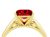 Yellow gold Princess Cut Ruby Solitaire Engagement Ring with Cathedral Setting and Four-Prong Mount_70