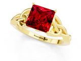 Yellow gold Princess Cut Ruby Solitaire Engagement Ring with Celtic Knot Band and Four-Prong Setting_1