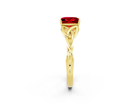 Yellow gold Princess Cut Ruby Solitaire Engagement Ring with Celtic Knot Band and Four-Prong Setting_2