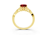 Yellow gold Princess Cut Ruby Solitaire Engagement Ring with Celtic Knot Band and Four-Prong Setting_3