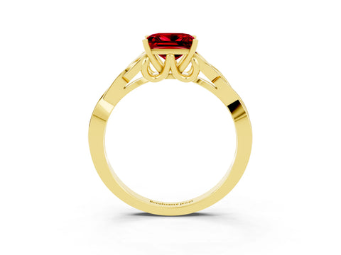 Yellow gold Princess Cut Ruby Solitaire Engagement Ring with Celtic Knot Band and Four-Prong Setting_3