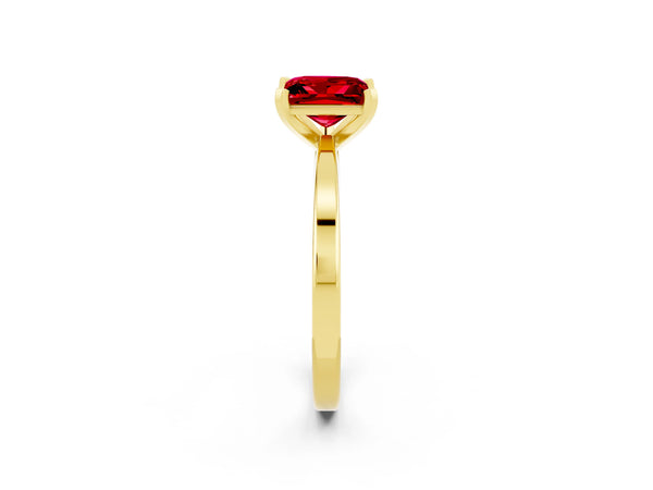 Yellow gold Princess Cut Ruby Solitaire Engagement Ring with Classic Band and Four-Prong Setting