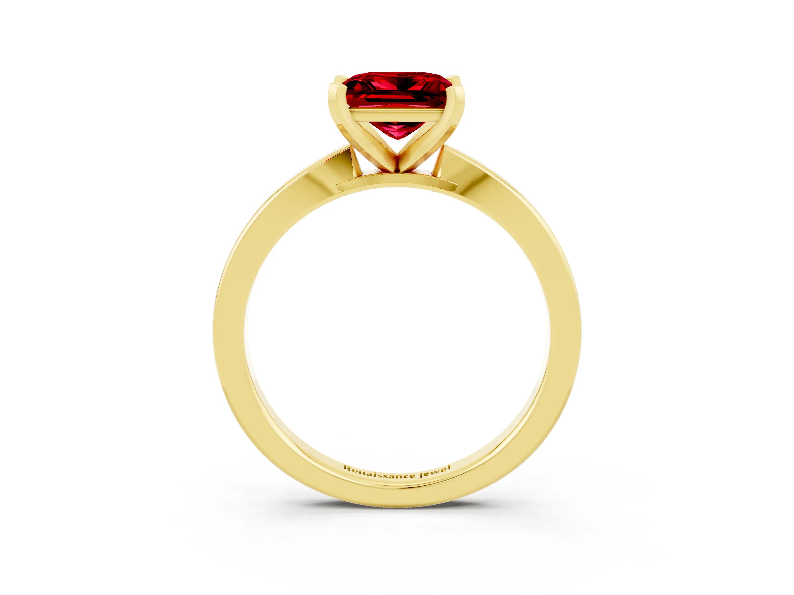 Yellow gold Princess Cut Ruby Solitaire Engagement Ring with Classic Band and Four-Prong Setting_27