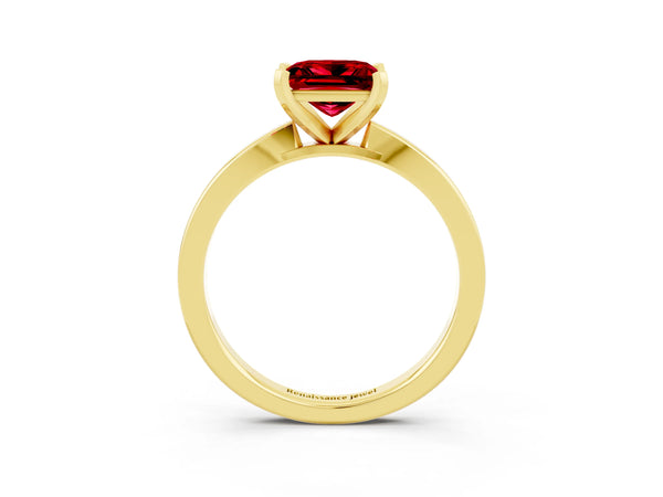 Yellow gold Princess Cut Ruby Solitaire Engagement Ring with Classic Band and Four-Prong Setting