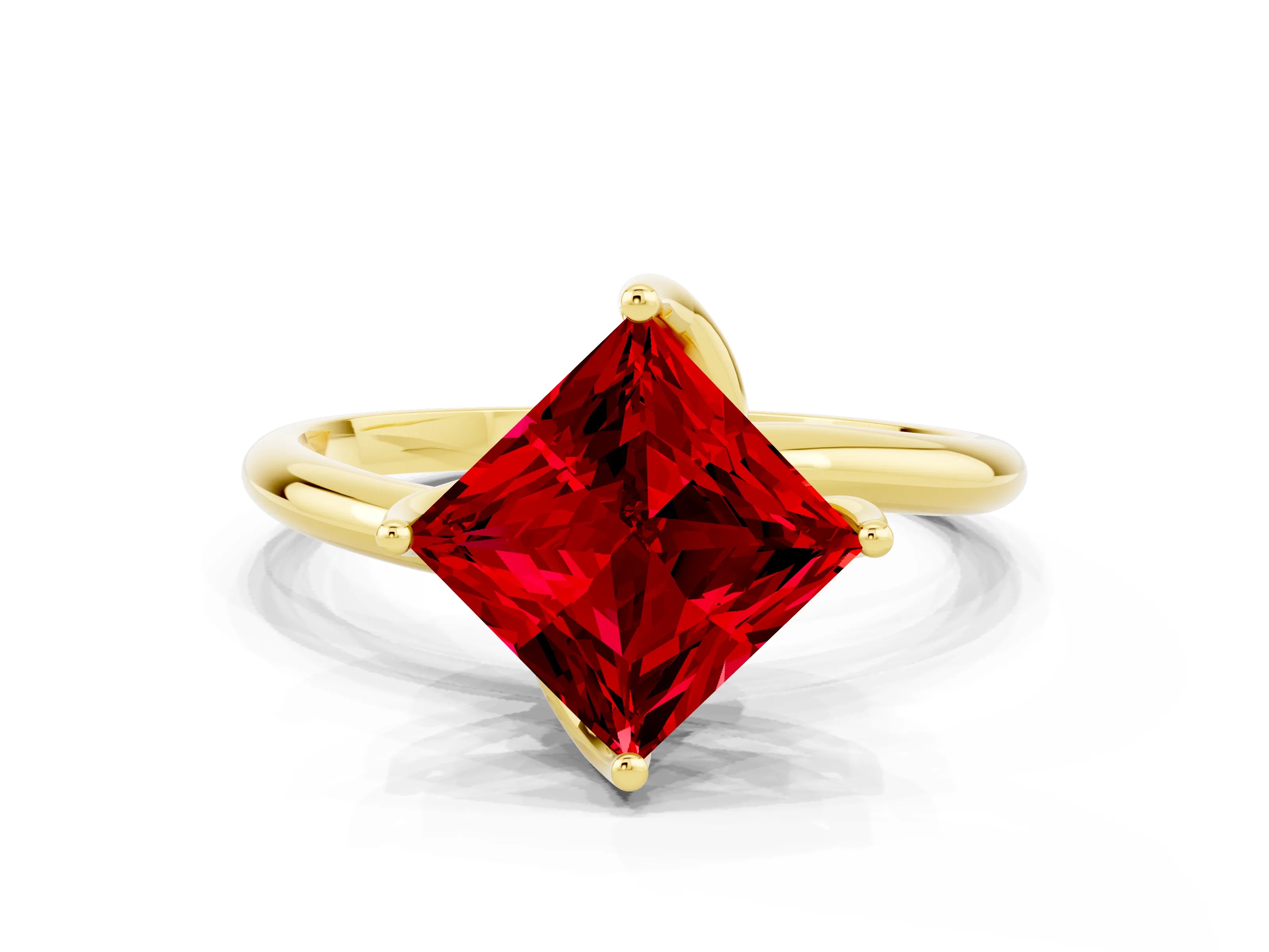Yellow gold Princess Cut Ruby Solitaire Engagement Ring with Four-Prong Setting and Classic Band_12
