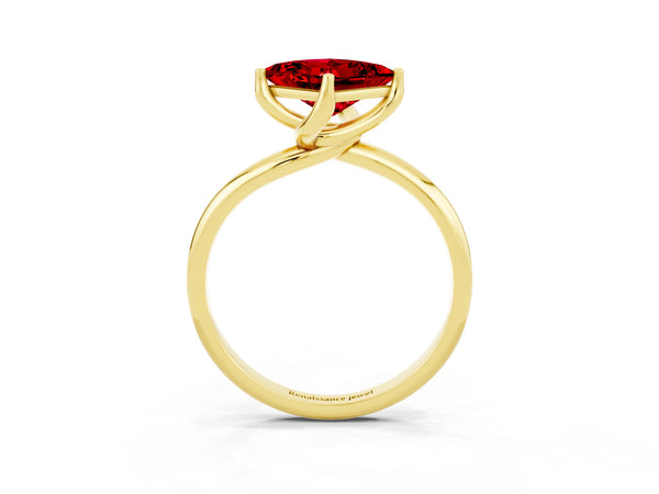 Yellow gold Princess Cut Ruby Solitaire Engagement Ring with Four-Prong Setting and Classic Band