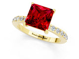 Yellow gold Princess Cut Ruby Solitaire Engagement Ring with Pavé Band and Four-Prong Setting_1