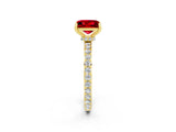 Yellow gold Princess Cut Ruby Solitaire Engagement Ring with Pavé Band and Four-Prong Setting_2