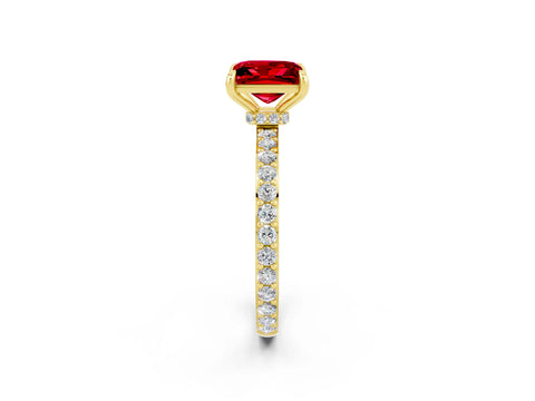 Yellow gold Princess Cut Ruby Solitaire Engagement Ring with Pavé Band and Four-Prong Setting_2