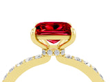 Yellow gold Princess Cut Ruby Solitaire Engagement Ring with Pavé Band and Four-Prong Setting_4