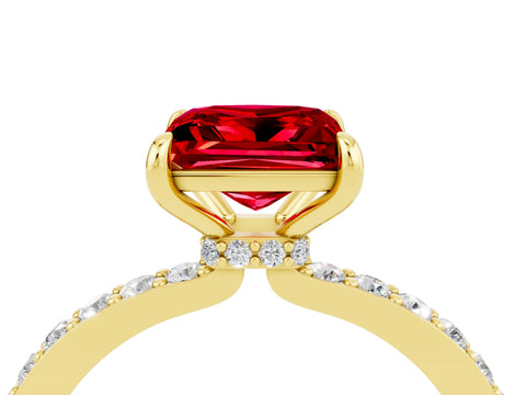Yellow gold Princess Cut Ruby Solitaire Engagement Ring with Pavé Band and Four-Prong Setting_4