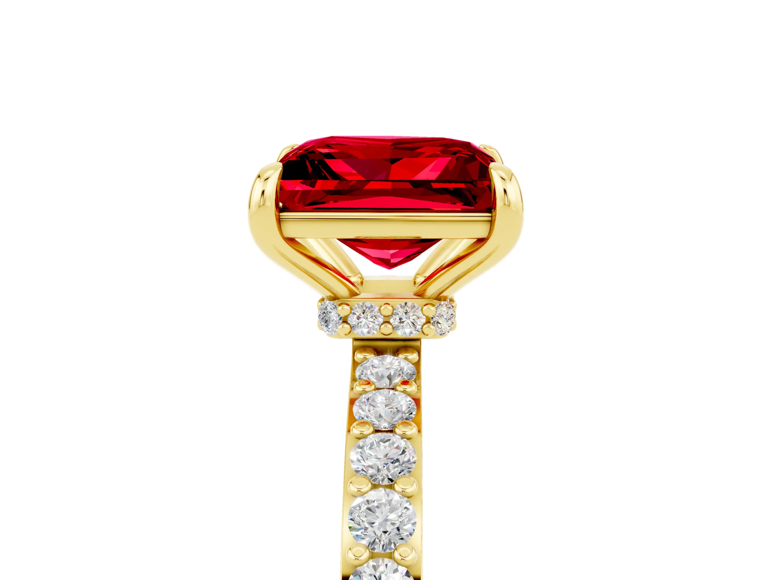 Yellow gold Princess Cut Ruby Solitaire Engagement Ring with Pavé Band and Four-Prong Setting_5