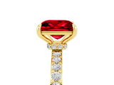 Yellow gold Princess Cut Ruby Solitaire Engagement Ring with Pavé Band and Four-Prong Setting_5