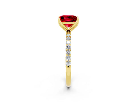 Yellow gold Princess Cut Ruby Solitaire Engagement Ring with Pavé Band and Prong Setting_2
