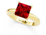 Yellow gold Princess Cut Ruby Solitaire Engagement Ring with Round Band and Four-Prong Setting_1