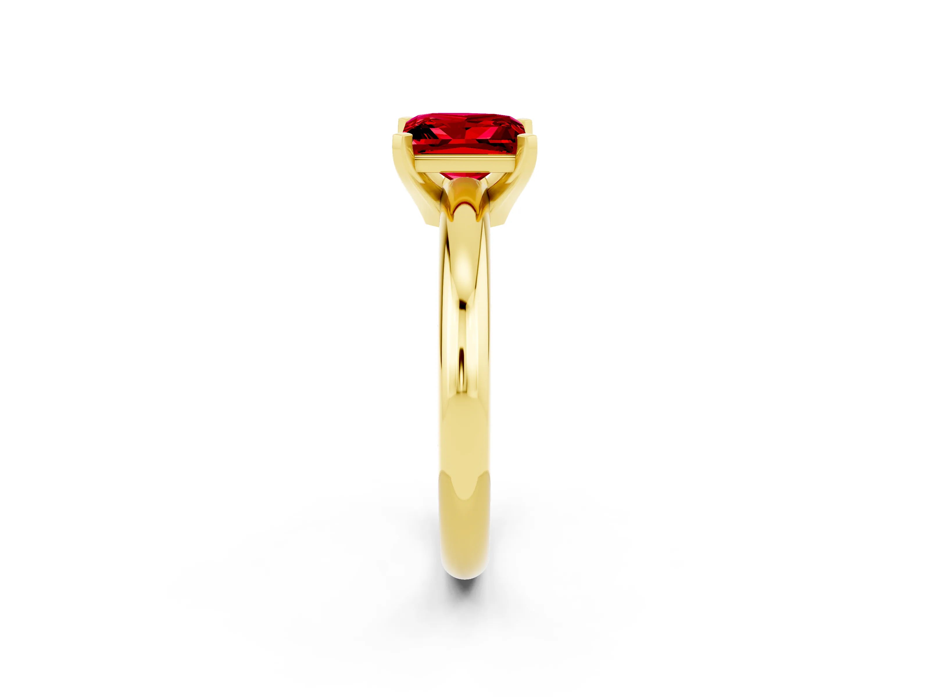 Yellow gold Princess Cut Ruby Solitaire Engagement Ring with Round Band and Four-Prong Setting_2
