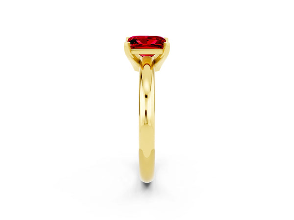 Yellow gold Princess Cut Ruby Solitaire Engagement Ring with Round Band and Four-Prong Setting