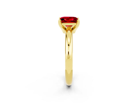 Yellow gold Princess Cut Ruby Solitaire Engagement Ring with Round Band and Four-Prong Setting_2