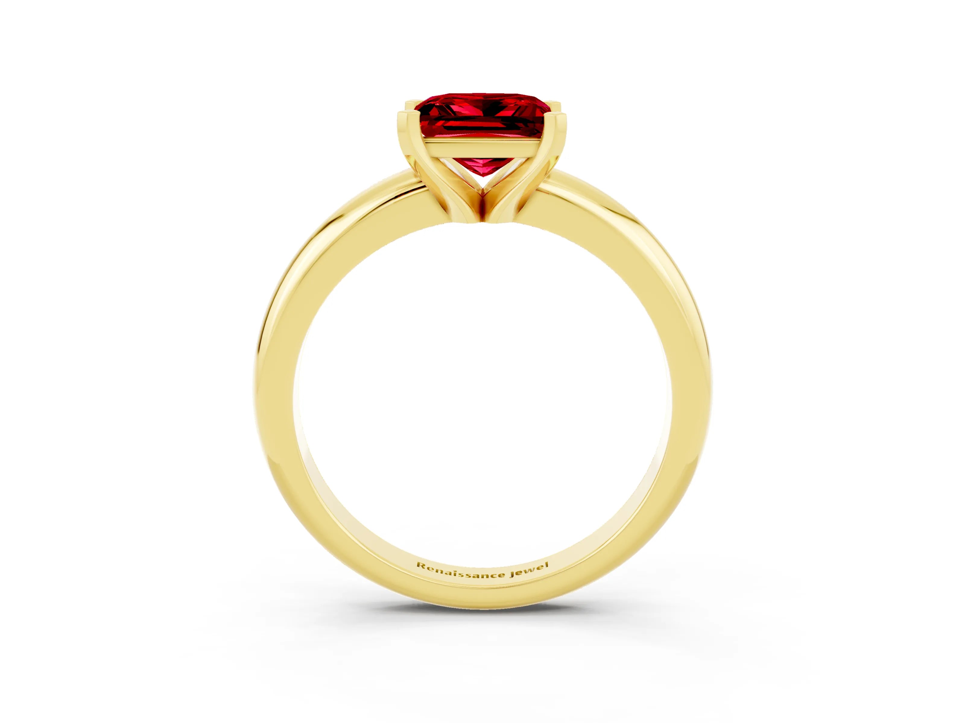Yellow gold Princess Cut Ruby Solitaire Engagement Ring with Round Band and Four-Prong Setting_3